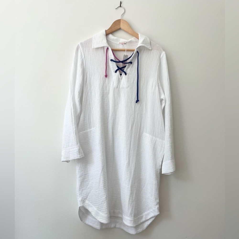 Sundry NWT white gauzy cotton long sleeve coverup v-neck Size Large Anthro